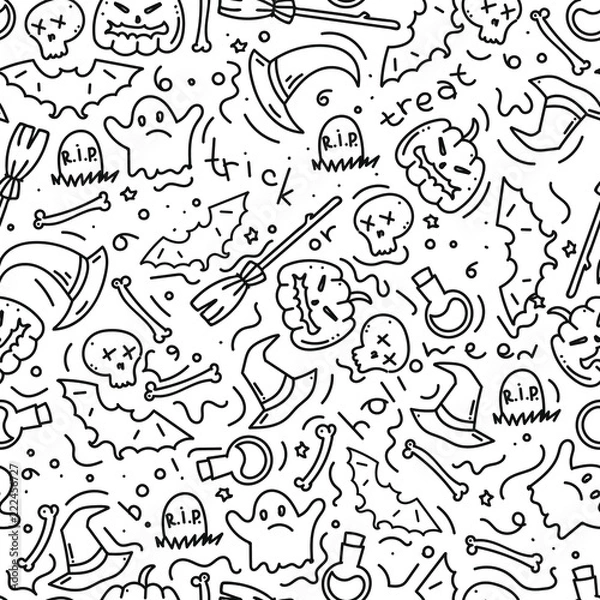 Obraz Decorative seamless haloween pattern in doodle simple style