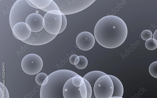 Fototapeta Dark background and light bubbles. Wallpaper, texture with balloons. 3D illustration
