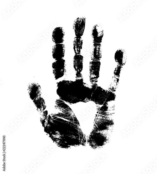 Fototapeta Print of hand of human, cute skin texture pattern,vector grunge illustration. Scanning the fingers, palm on white background.