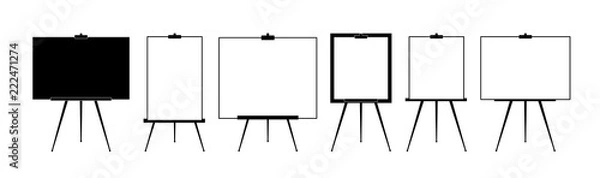 Fototapeta Set Advertising stand or flip chart or blank artist easel isolated on white background. Presentation blank white board for conference. Vector illustration.