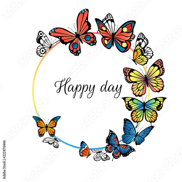 Fototapeta Background with butterflies. Placard or poster with illustrations of butterflies. Spring butterfly insect, wildlife gorgeous around fly vector