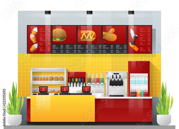 Obraz Scena wnętrza nowoczesnej restauracji typu fast food, wektor, ilustracja