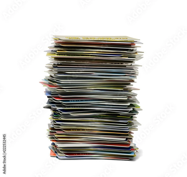 Obraz Stack of credit/debit cards isolated in white background