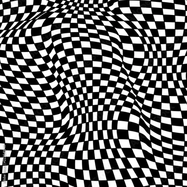 Fototapeta Abstract black and white checkered background. Geometric pattern with visual distortion effect. Optical illusion. Op art.