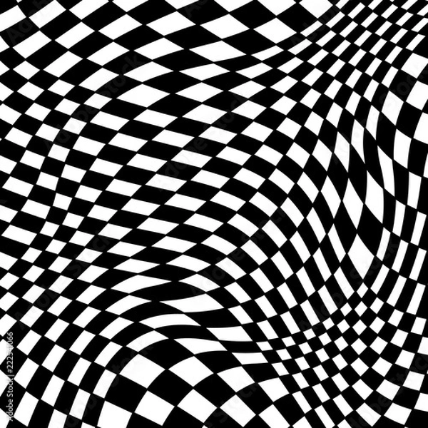 Obraz Abstract black and white checkered background. Geometric pattern with visual distortion effect. Optical illusion. Op art.