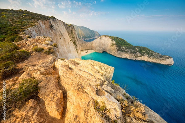 Fototapeta Navagio Beach (Shipwreck beach) at sunset on Zakynthos Island, Greece