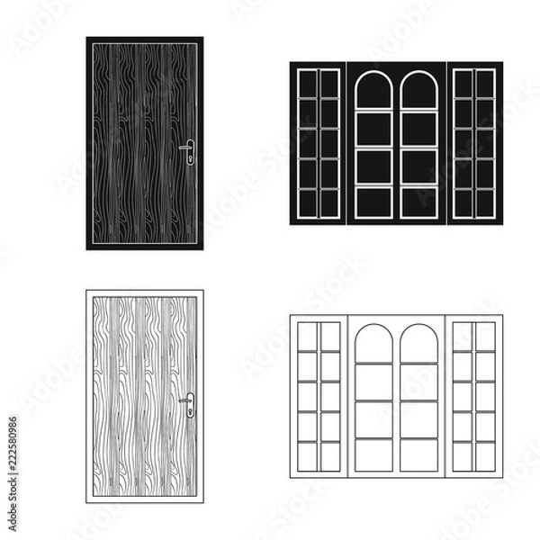 Fototapeta Vector illustration of door and front sign. Set of door and wooden stock symbol for web.