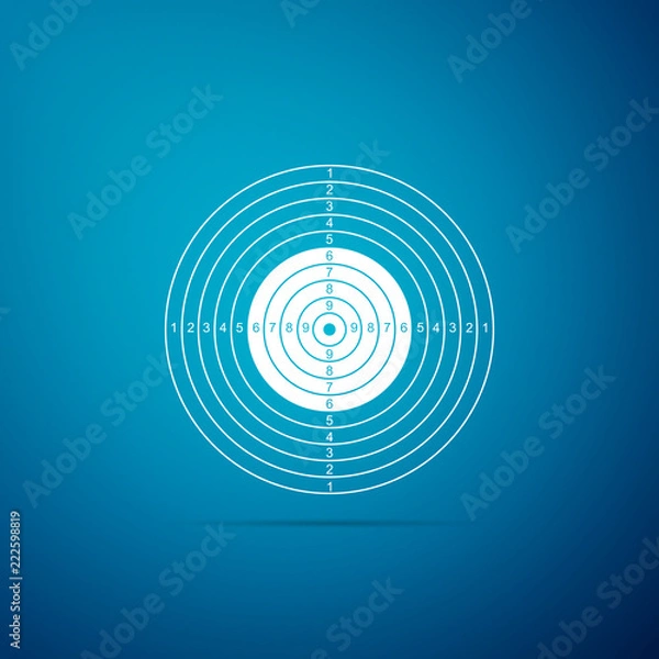 Fototapeta Target sport for shooting competition icon isolated on blue background. Clean target with numbers for shooting range or pistol shooting. Flat design. Vector Illustration