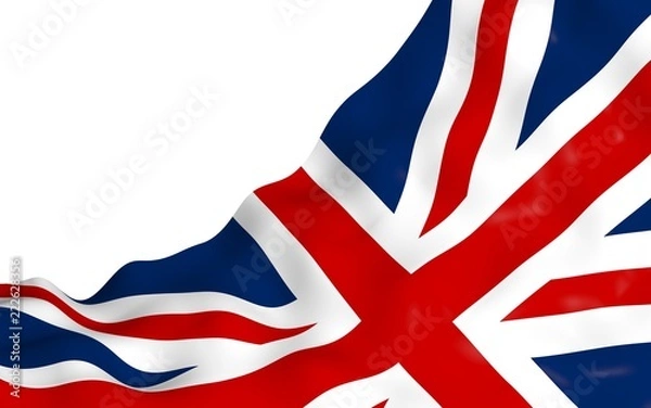 Fototapeta Waving flag of the Great Britain. British flag. United Kingdom of Great Britain and Northern Ireland. State symbol of the UK. 3D illustration