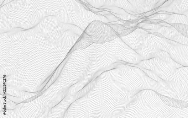 Fototapeta Abstract landscape on a white background. Cyberspace grid. Hi-tech network. 3d technology illustration