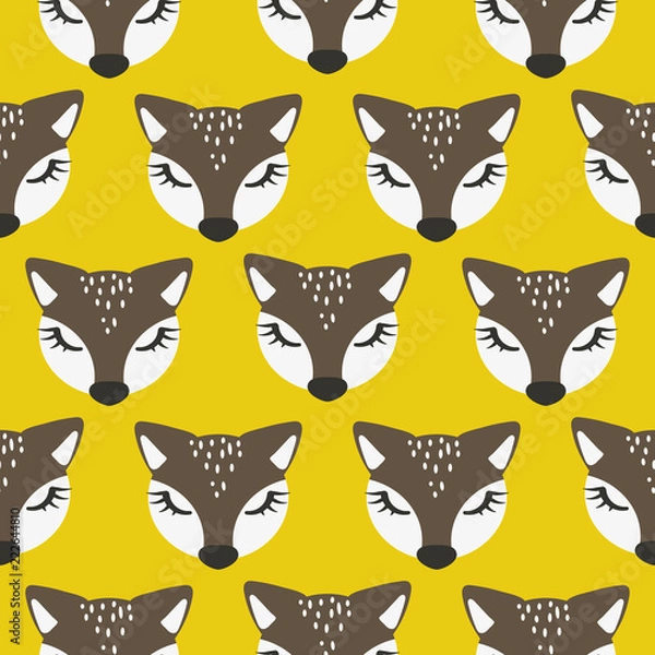 Obraz Seamless pattern with cute foxes white scandinavian style background.