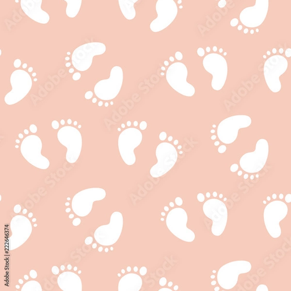 Obraz Baby footprints seamless vector pattern for girls.