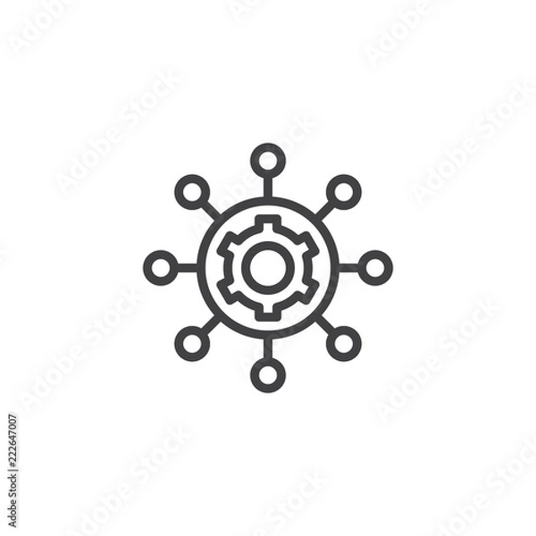 Fototapeta Project management outline icon. linear style sign for mobile concept and web design. Hub and spokes and gear line vector icon. Symbol, logo illustration. Pixel perfect vector graphics