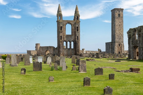 Fototapeta Cmentarz z nagrobkami w pobliżu ruin katedry St Andrews w Szkocji