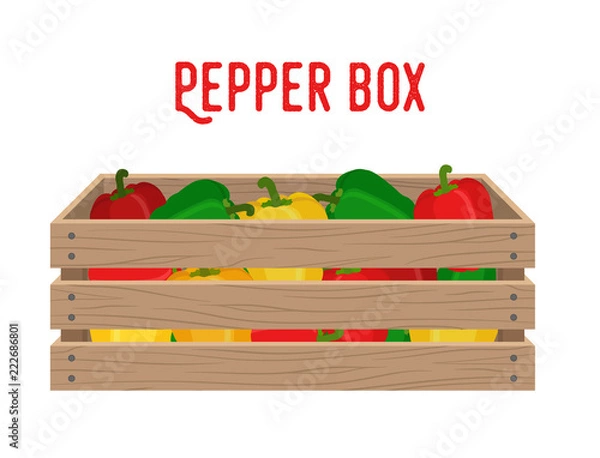 Obraz Vector box with bell pepper, grocery basket with garden products