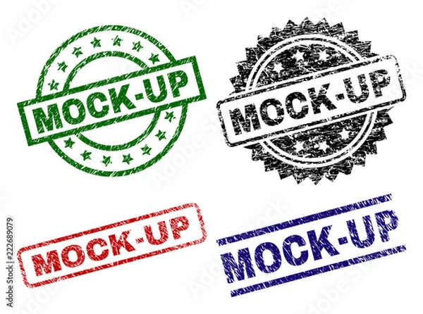 Fototapeta MOCK-UP seal prints with damaged style. Black, green,red,blue vector rubber prints of MOCK-UP label with dirty style. Rubber seals with round, rectangle, medal shapes.