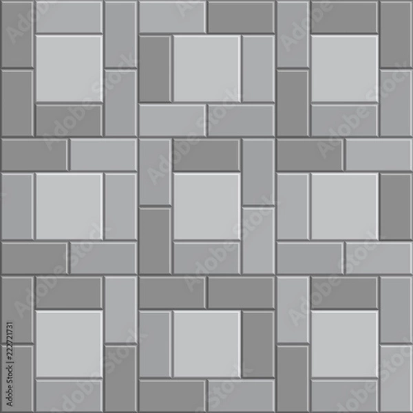 Fototapeta 3D brick stone pavement, gray vector sidewalk, stone pathway texture background