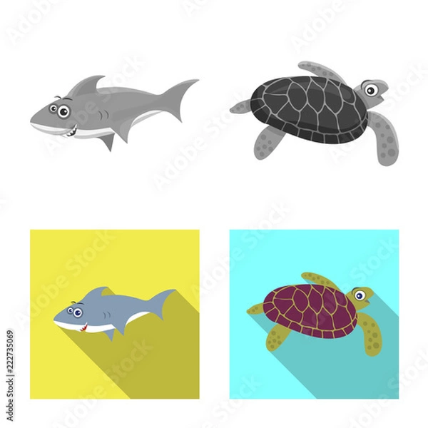 Fototapeta Isolated object of sea and animal sign. Collection of sea and marine stock vector illustration.