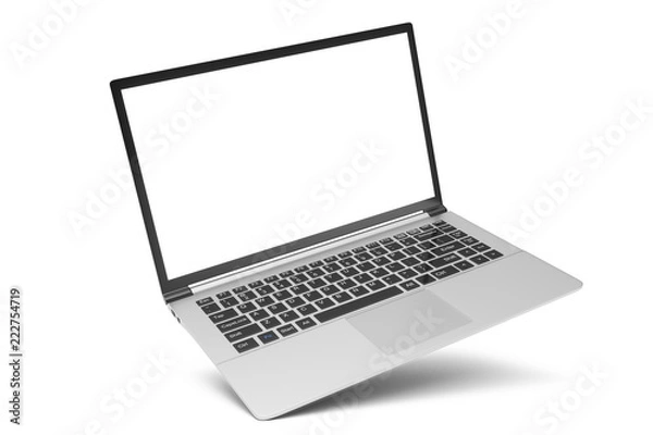 Fototapeta Ilustracja 3D Laptop na białym tle. Laptop z pustą przestrzenią, ekran laptopa pod kątem.