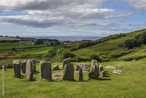 Fototapeta Panorama of Drombeg Stone Circle in front of the sea, County Cork, Ireland