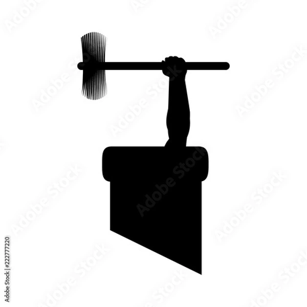 Fototapeta Sylwetka kominiarza w rurze z narzędziami, zabrała się do pracy i utknęła. Ilustracja wektorowa dla projektantów