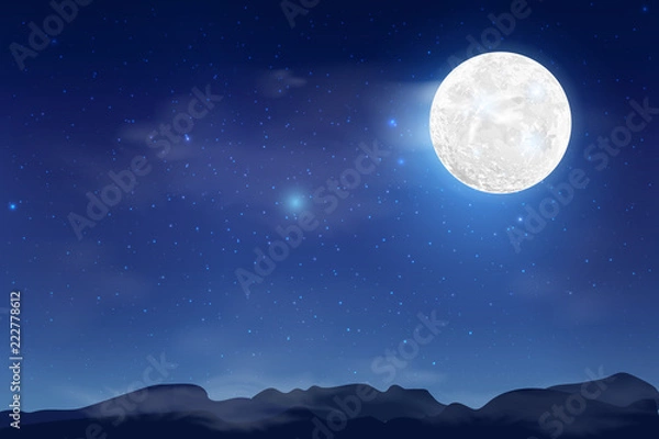 Fototapeta Happy Mid Autumn Festival design with full moon. Rabbits on night background with beautiful full moon.
