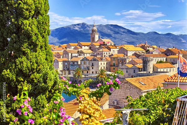 Obraz View of the Korcula town, Korcula island, Dalmatia, Croatia
