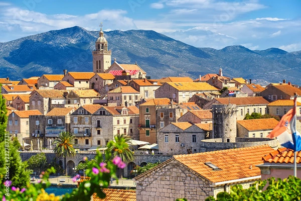 Obraz View of the Korcula town, Korcula island, Dalmatia, Croatia
