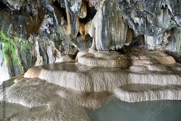 Obraz Armenia, rock formations in the cave with natural hot water, under \"Devils Bridge\" near Tatev.