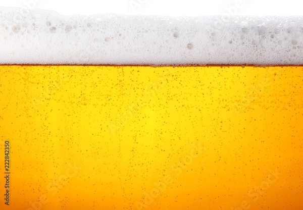 Obraz Close up background of beer with bubbles in glass