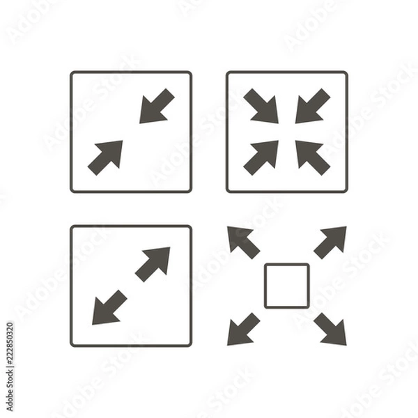 Fototapeta Expand Arrows icon. Flat grey pictogram symbol inside a rounded squared frame. Black, gray, Arrows vector.
