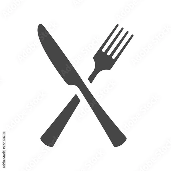 Obraz Black silhouette of crossed fork and knife icon vector isolated.