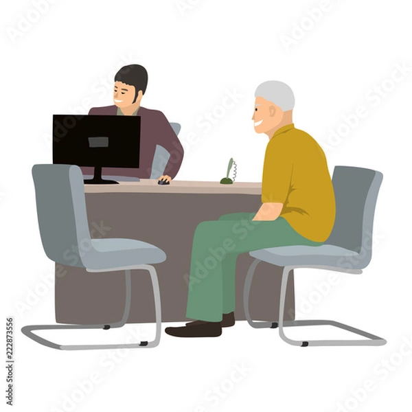 Fototapeta Customer and manager of bank. Simple style illustration