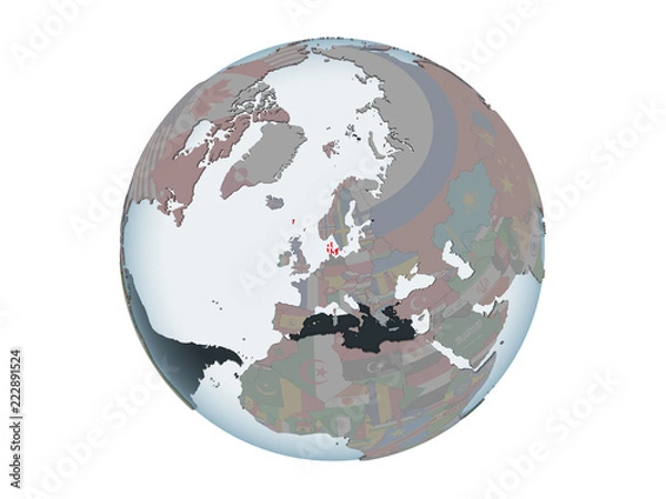 Fototapeta Denmark with flag on globe isolated