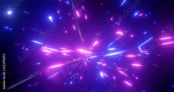 Fototapeta 3d rendering. Fantastic background of bright glowing particles in deep space. Bright electric flashes