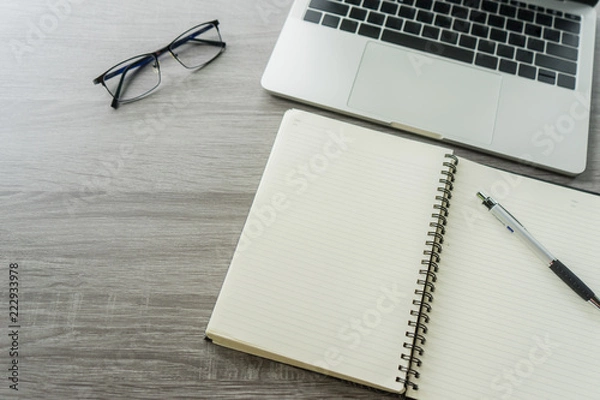 Obraz Flat lay laptop grey background