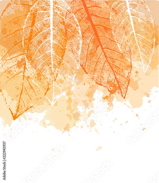 Fototapeta Watercolor autumn abstract background with leaves. Template for your design, flyer, card, banner and poster. Vector illustration