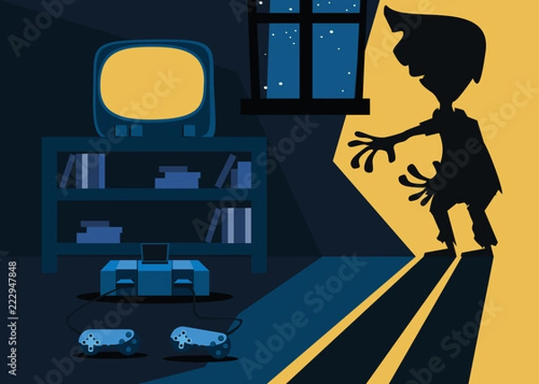Fototapeta zombie shadow in room vector illustration 