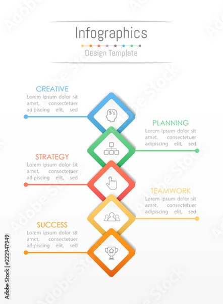 Fototapeta Infographic design elements for your business data with 5 options, parts, steps, timelines or processes. Vector Illustration.