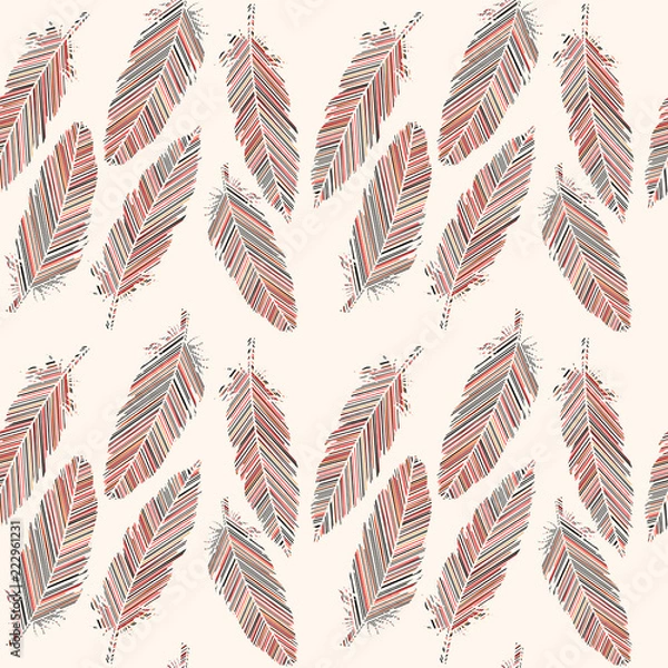 Fototapeta Birds feathers with colored lines seamless pattern