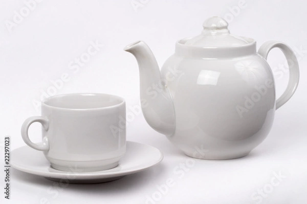 Obraz Little white tea cup and a kettle