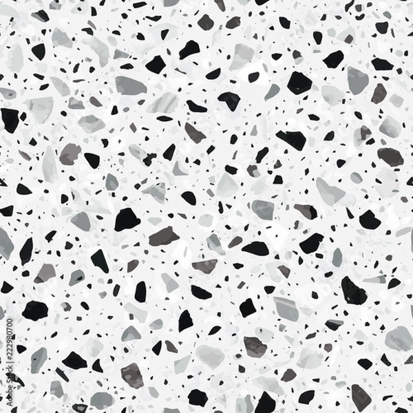 Fototapeta Lastryko podłogi wektor wzór w jasnoszarych kolorach z akcentami. Klasyczna włoska podłoga w stylu weneckim złożona z naturalnego kamienia, granitu, kwarcu, marmuru, szkła i betonu