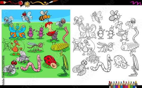Fototapeta insects animal characters coloring book