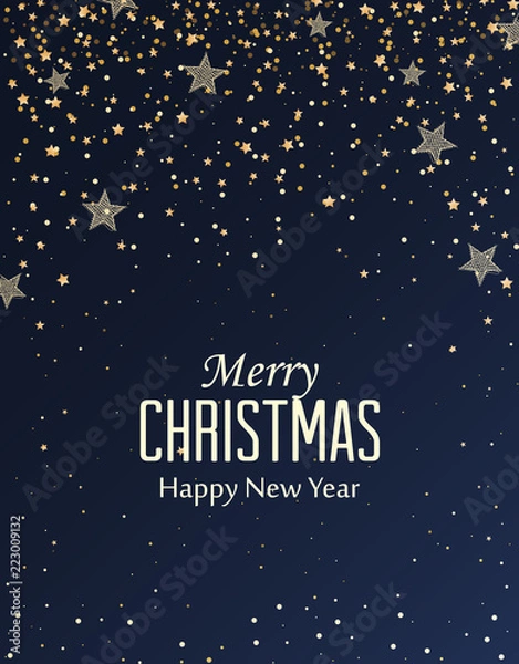 Fototapeta Vector illustration abstract Christmas background. Gold Holiday New year stars.