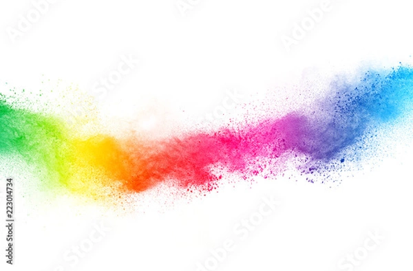 Fototapeta Abstrakcyjne tło splatted. Kolorowa eksplozja proszku na białym tle. Kolorowa chmura. Kolorowy eksploduje kurz. Pain Holi.