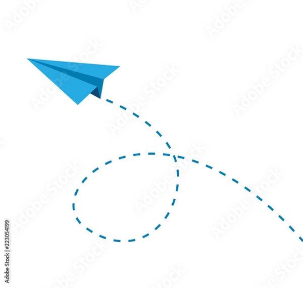 Obraz blue paper airplane flies on a white background