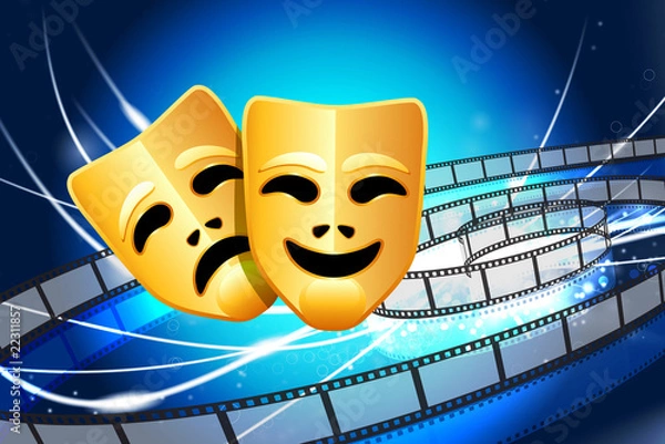 Fototapeta Comedy and Tragedy Masks on Abstract Modern Light Background