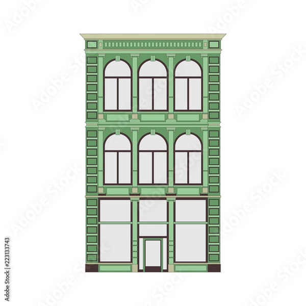 Fototapeta Beautiful detailed linear cityscape collection with townhouses. Small town street with victorian building facades. Template for web, graphic, game and motion design. Vector illustration