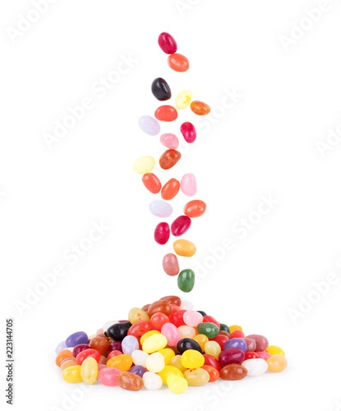 Fototapeta Pile of multiple jelly bean candies on a white background