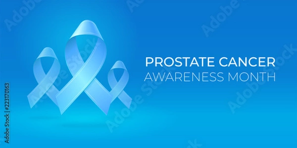 Fototapeta Flying blue ribbons on blue background. Medical banner with copy space. Realistic vector 3d illustration for card, poster, banner. Prostate cancer awareness.